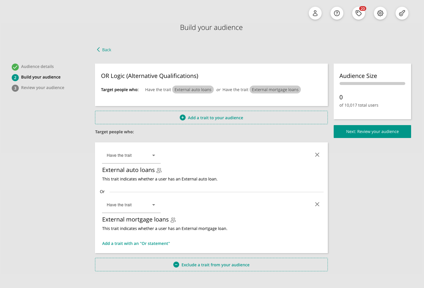 OR conditions in Audience Builder